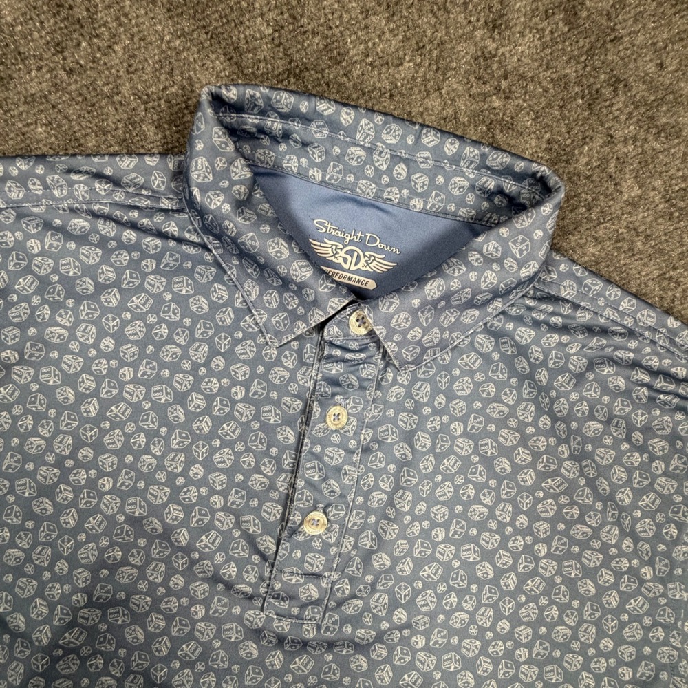 Straight Down Mens Performance Golf Polo Medium Blue Dice Rancho San Lucas 0631